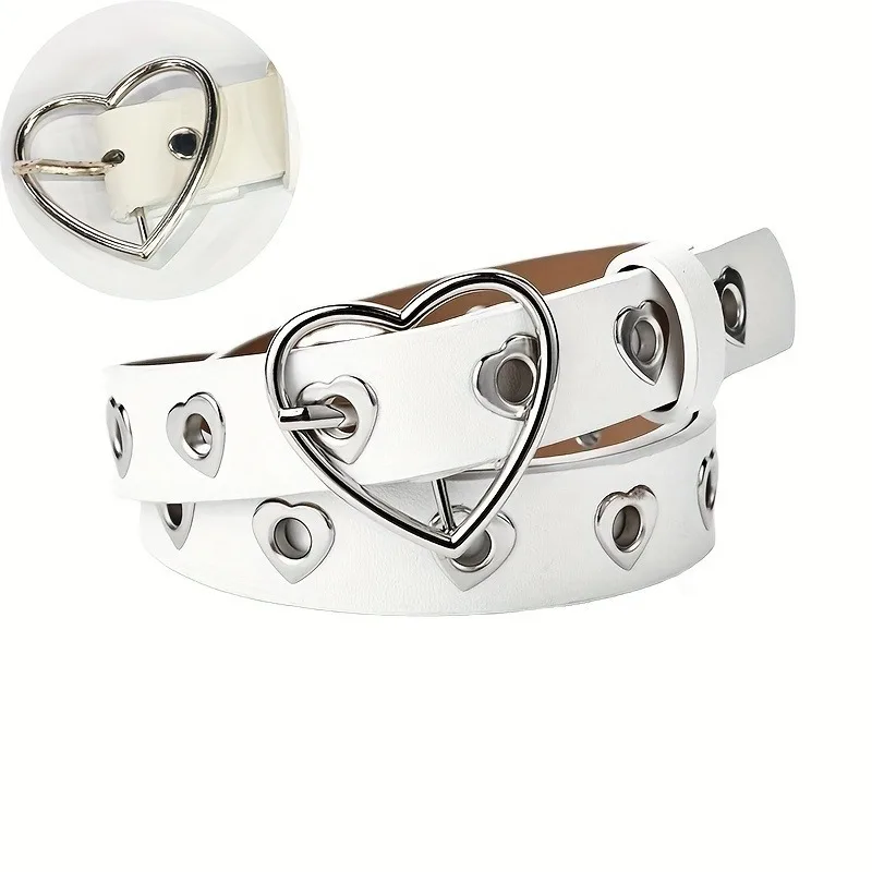 Moda feminina vestido jeans cinto de couro do plutônio fivela de metal coração pino cintos senhora meninas lazer cintura