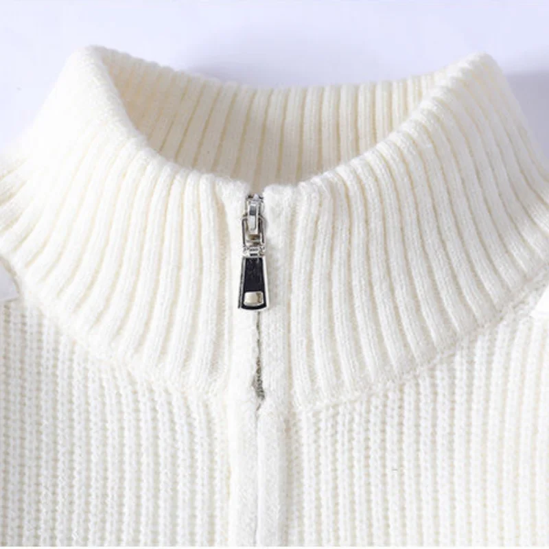 الرجال الفاخرة الخريف الشتاء طويلة الأكمام متماسكة سترة عالية الرقبة سستة جيب الدفء السترة الاتجاه الترفيه الرجال الملابس قمم #3