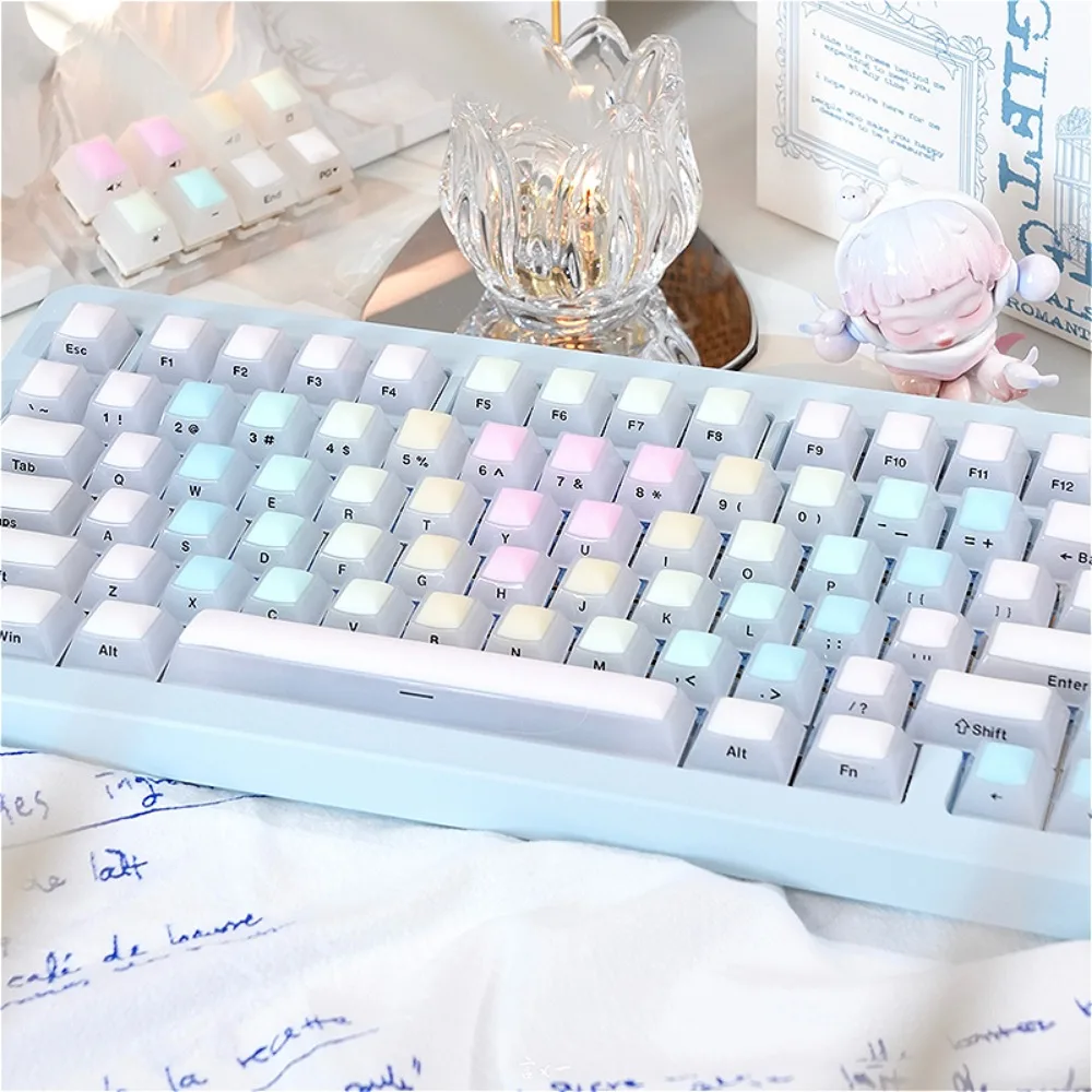 Keyboard Keycaps, Rainbow Fudge, Cherry 124 Keys PC + Silicone for Cherry MX 104/87/61 Mechanical Keyboard Accessories