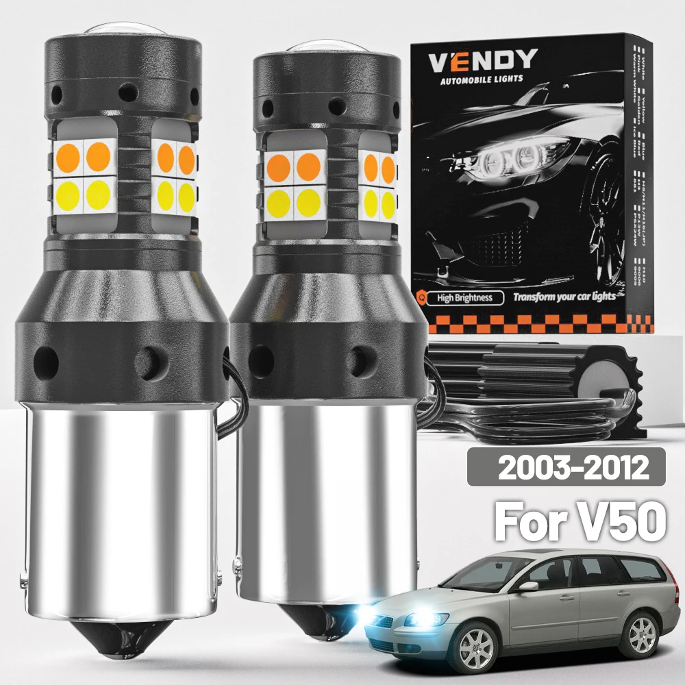 

2 шт. для Volvo V50 2003-2012 двухрежимный светодиодный указатель поворота + дневные ходовые огни DRL 2005 2006 2007 2008 2009 аксессуары Canbus