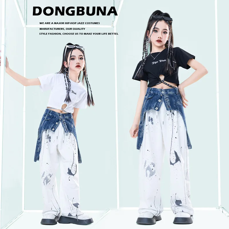 أزياء رقص الجاز للأطفال ، بدلة الهيب هوب للبنات ، على الطراز الكوري ، السرة المكشوفة ، الصيف