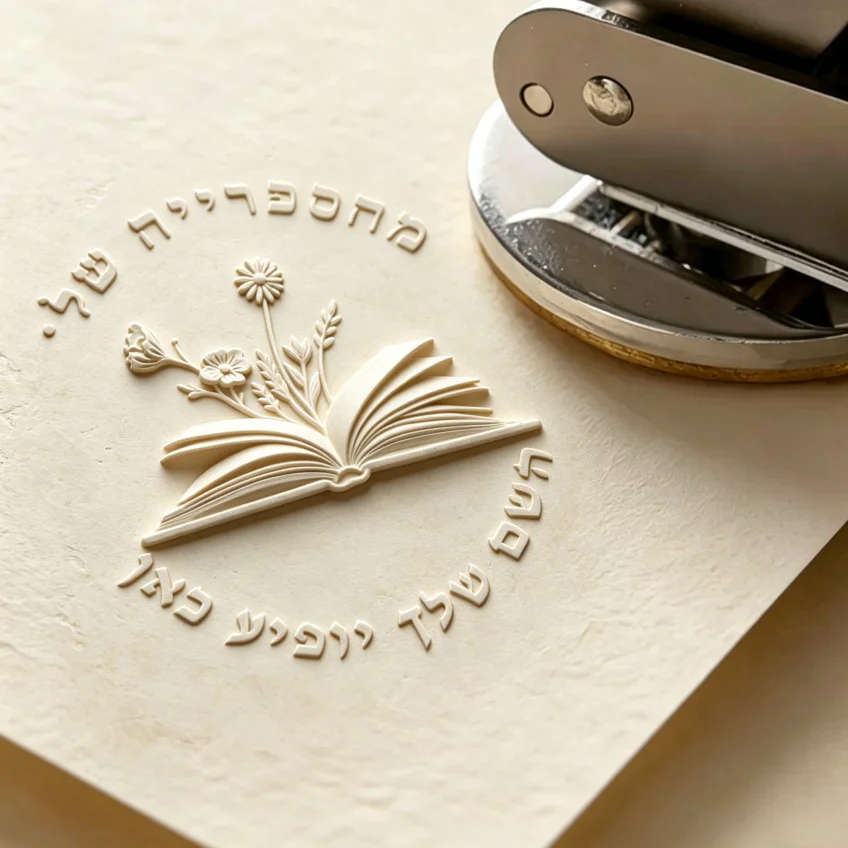 Customized Hebrew Logo Embossing Stamps Custom Embossed Stamp Personalized Book Library Embosser Seal Wedding Letter Invitation