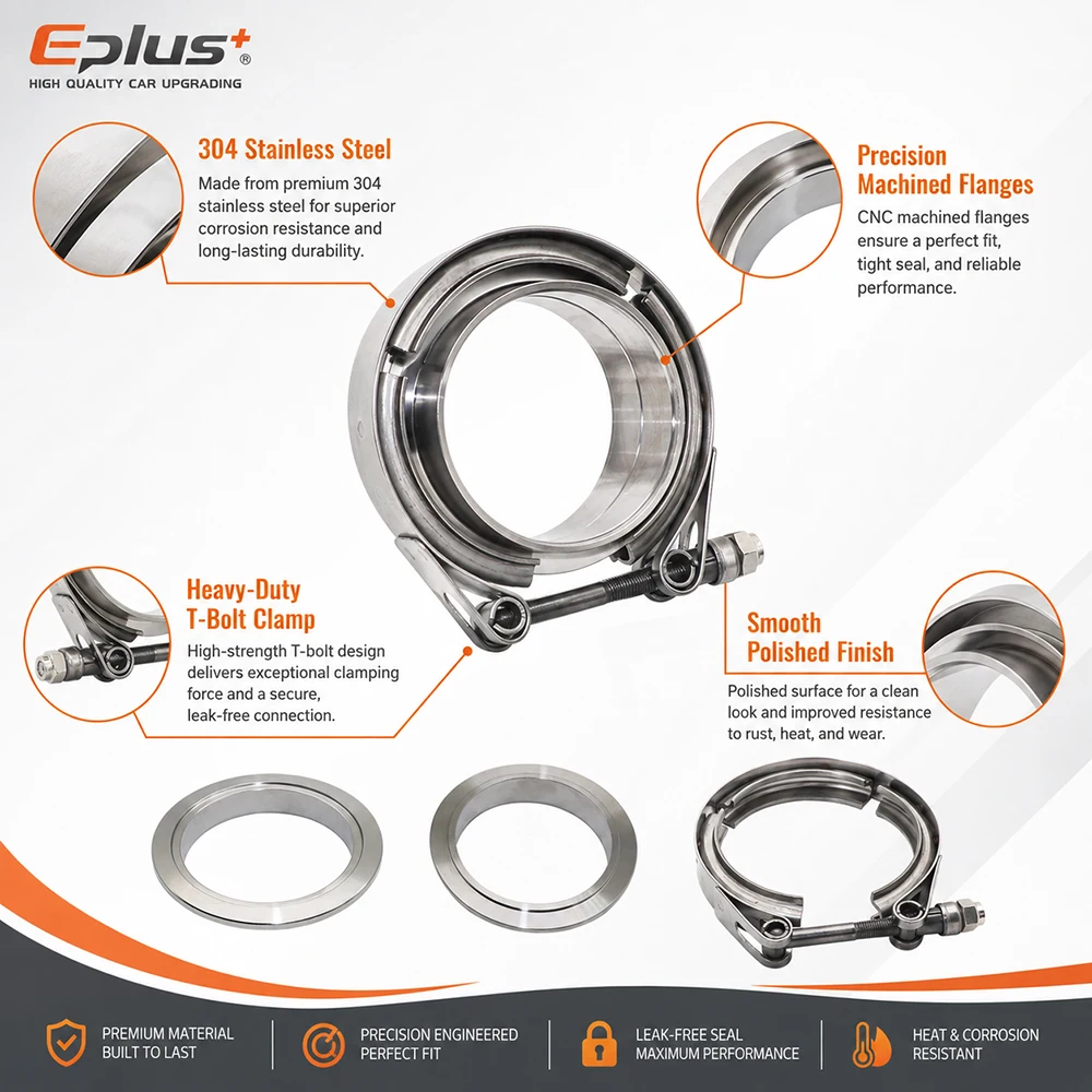 Universelle Auto-V-Band-Klemme aus 304 Edelstahl für Turbo-Auspuffrohre, V-Band-Klemme mit männlichem und weiblichem Flansch, V-Klemmen-Rohrverbindungs-Kit – Detail 4