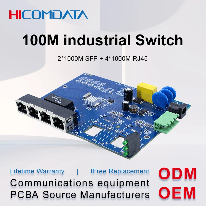 

100Mbps industrial Ethernet switch, fiber optic converter, media transceiver, 2F4FE switch PCBA, 100Mbps