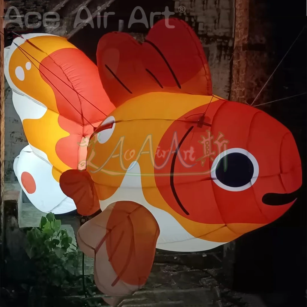 Poisson Rouge Gonflable de 3m avec Lumière LED Blanche, Accessoire de Construction, Décoration de Boîte de Nuit