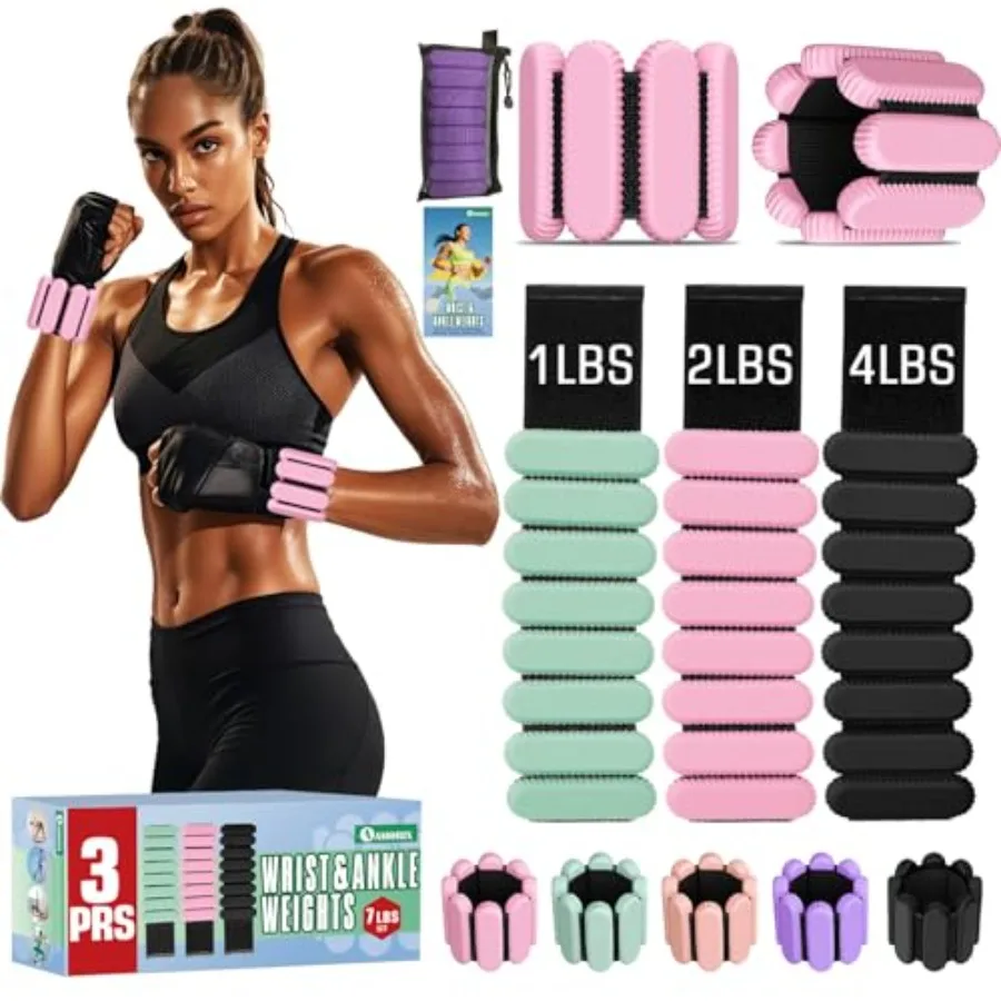 Ankle Weights for Women Men 3 Pairs Wrist Weights Set for Walking Running 0.5LB 1LB 2LB Each Side Silicone Workout Weigh