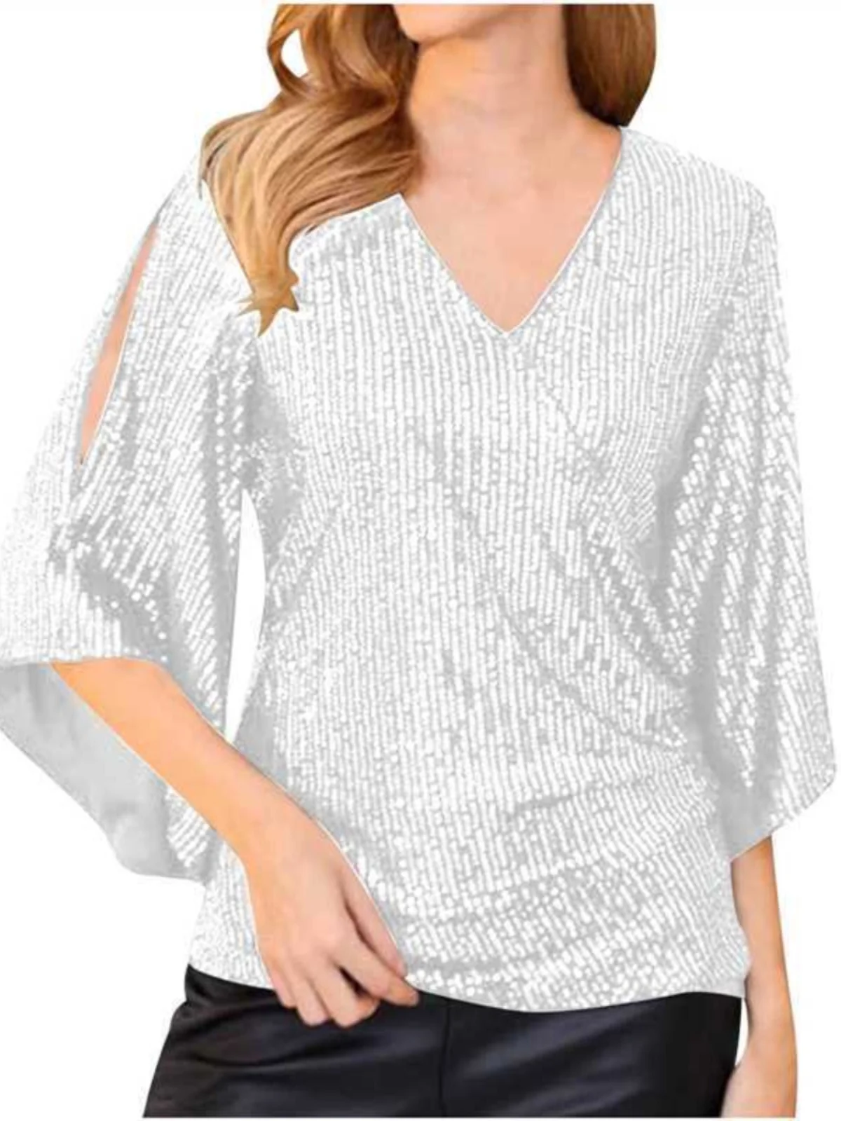 

Свободный пуловер с v-образным вырезом для женщин, летняя повседневная удобная женская футболка свободного кроя, пяти четвертей Све, обычная длина