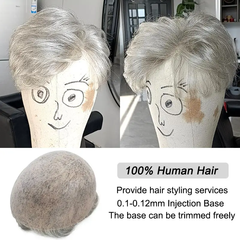 Rambut palsu pria 0.1-0.12mm wig pria kulit penuh rambut pria lebih tahan lama 100% Unit sistem rambut manusia prostesis pria