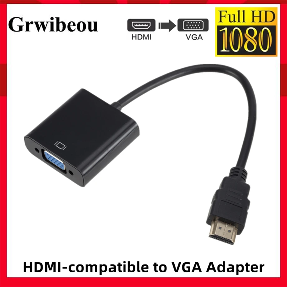 Adapter 1080P HDMI na VGA Cyfrowy analogowy konwerter kabla VGA zgodny z męskiego na żeński do tabletu, laptopa, telewizora PC