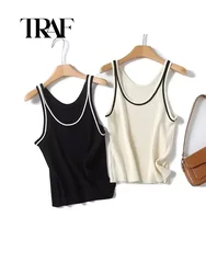 TRAF Summer Fashion Women Sleeveless Round Neck Knitted Sling Vest Casual Slim Versatile Tops Tank Female Chic Tops