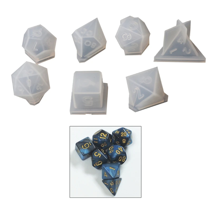 652F 7 Shapes Dice Fillet Square Triangle Dice MoldCrystal Epoxy Mold Kit Dice Digital Game Silicone Mould Art Craft