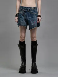 pants y2k spring and summer ink dot graffiti do old burlap asymmetric Denim shorts2024korean fashion high waist casual shorts