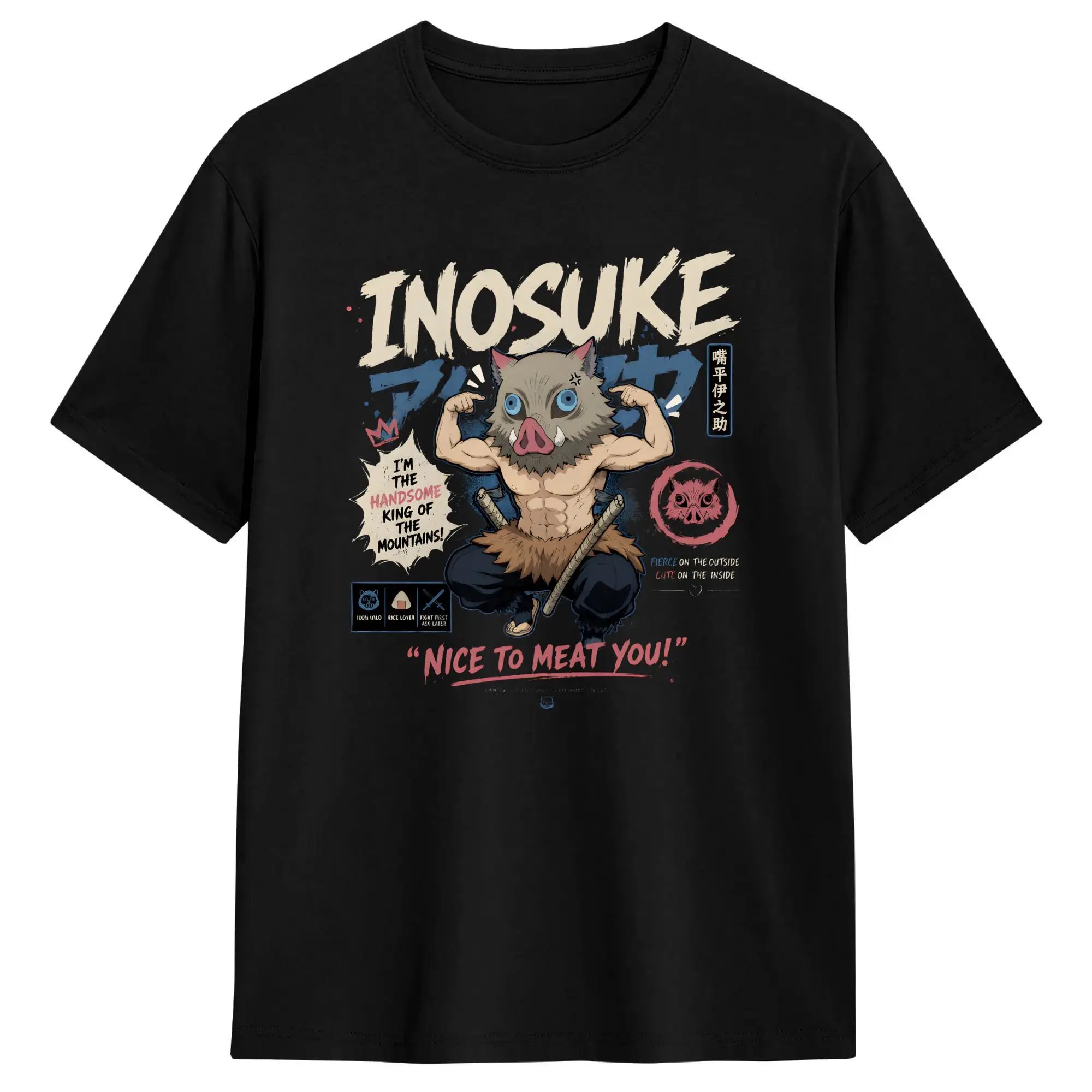 Inosuke  T-Shirt Summer Demon Slayered Cotton T-Shirts For Men Fashion Casual Tee Shirt Short-Sleeved Streetwear Clothing