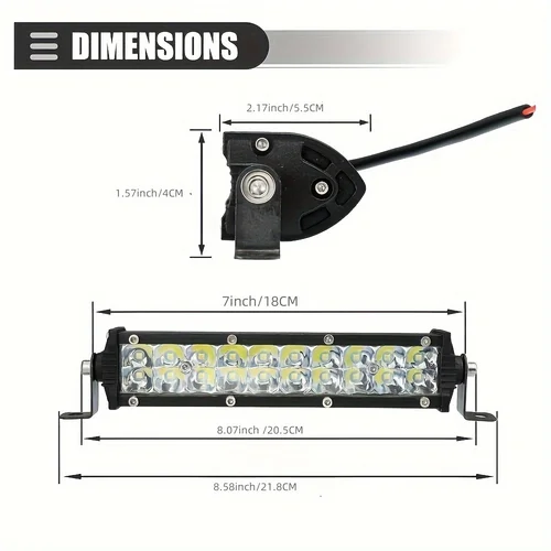 Imagen 2 del producto Barra de luz LED delgada de doble fila, luz de trabajo ultrafina de 7 pulgadas para camión todoterreno 4X4 ATV 12V 24V