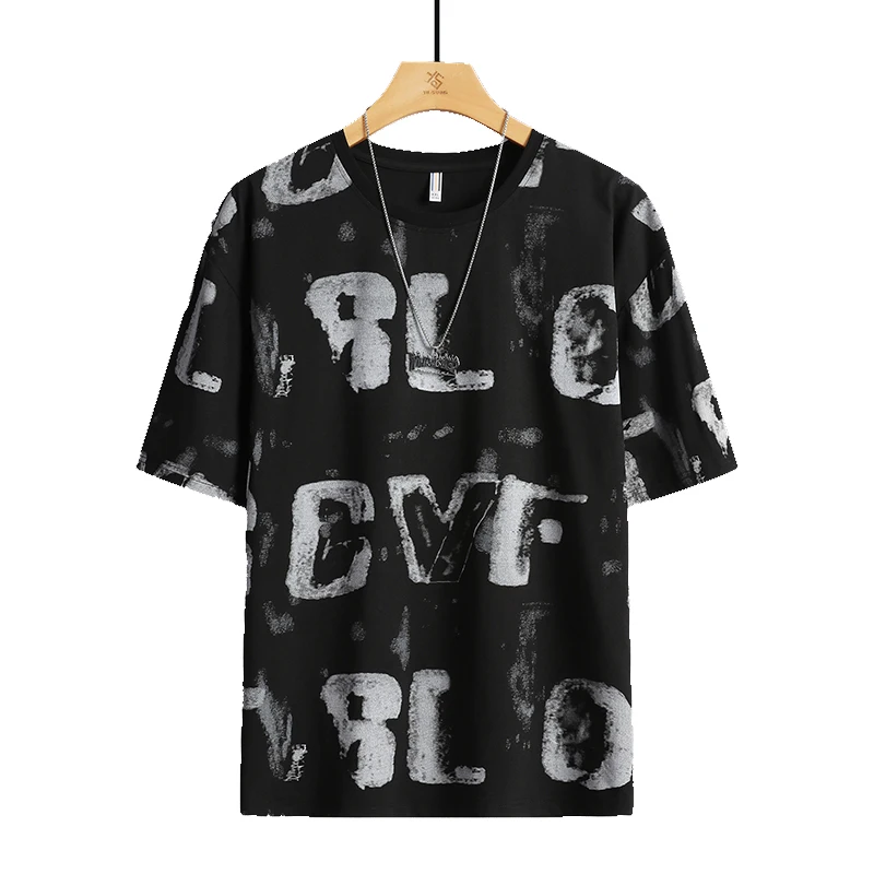 Casual Short Sleeve Loose T-shirts Men\'s Clothing Stylish Letter Printed Summer Korean Round Neck Youthful Vitality Pullovers