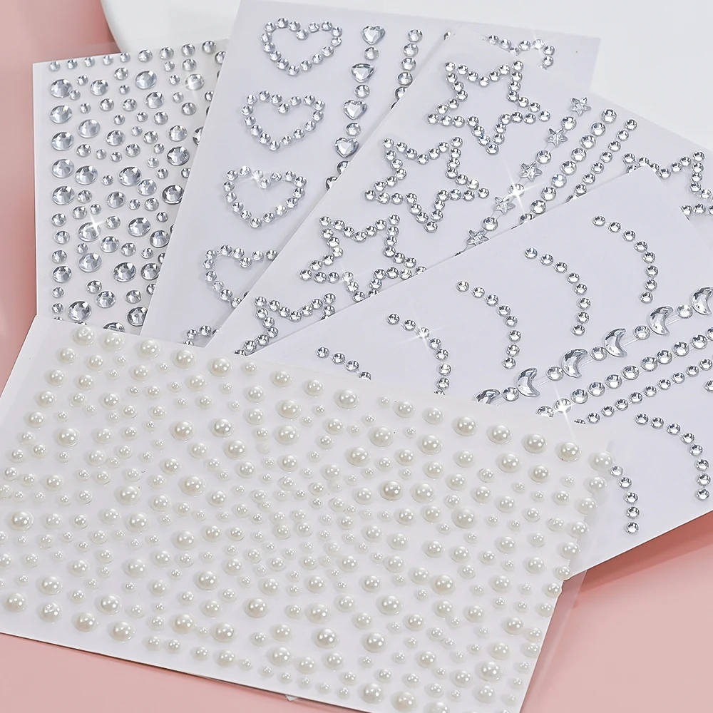 5 قطعة ثلاثية الأبعاد واضح الوجه زينة حجر الراين ملصقات تألق ستار/الحب مجوهرات لاصق الوشم ملصق DIY بها بنفسك مقلد اللؤلؤ ديكور