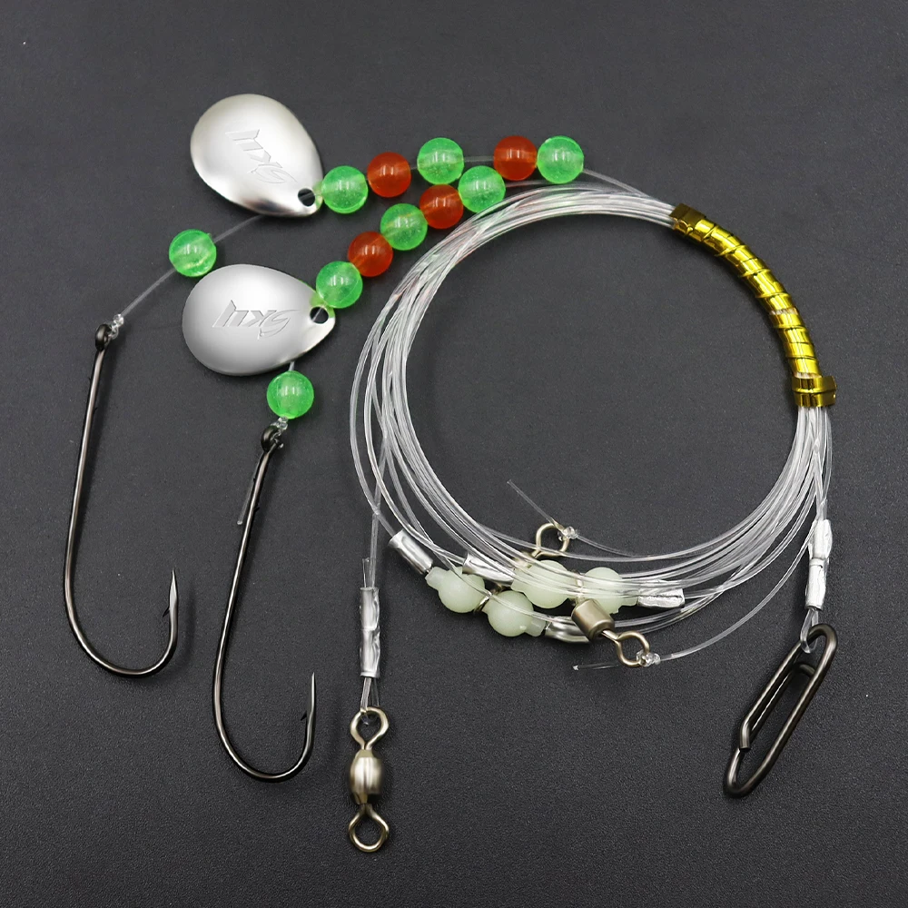 ZYZHE 1/3/5 Stück Meeresangel-Rigs mit Doppelhaken Metall-JIG Größe 1/0 # Salzwasser-Surf-Angelköder-Rigs Flapper-Snapper-Rigs – Detail 10