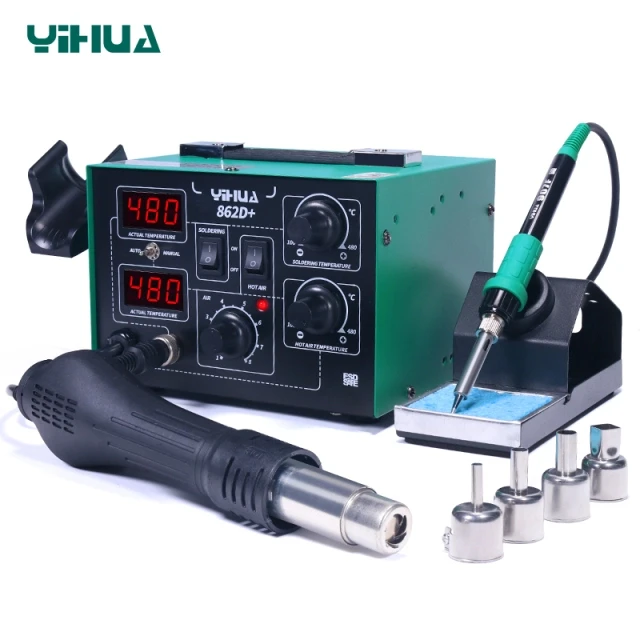 YIHUA 862D+ 2 in 1 Soldering station 800W SMD Hot Air Gun  Soldering Iron Preheating Station