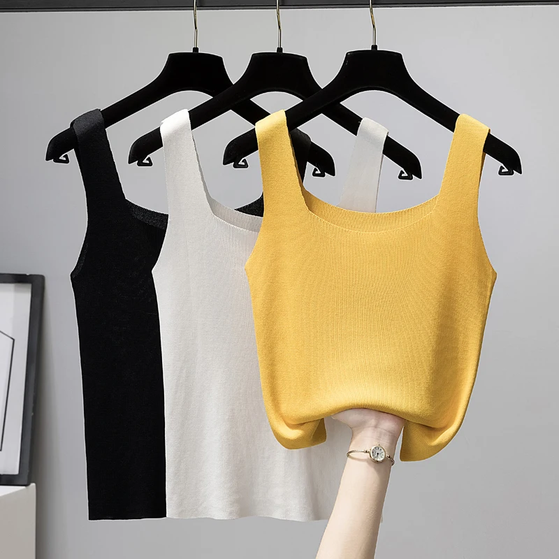 

plus Size Knitted Small Strap Vest Women's Fashion Elastic Slimming Inner Wear Tank Top Korean Style High Waist Autumn Wear