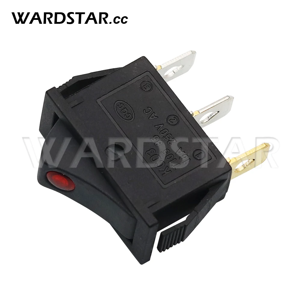 KCD3 3Pin Black Rocker Switch ON-OFF 16A 250VAC with Dot LED Red Blue Green Yellow Motor Car Auto Switch 13.5x31mm