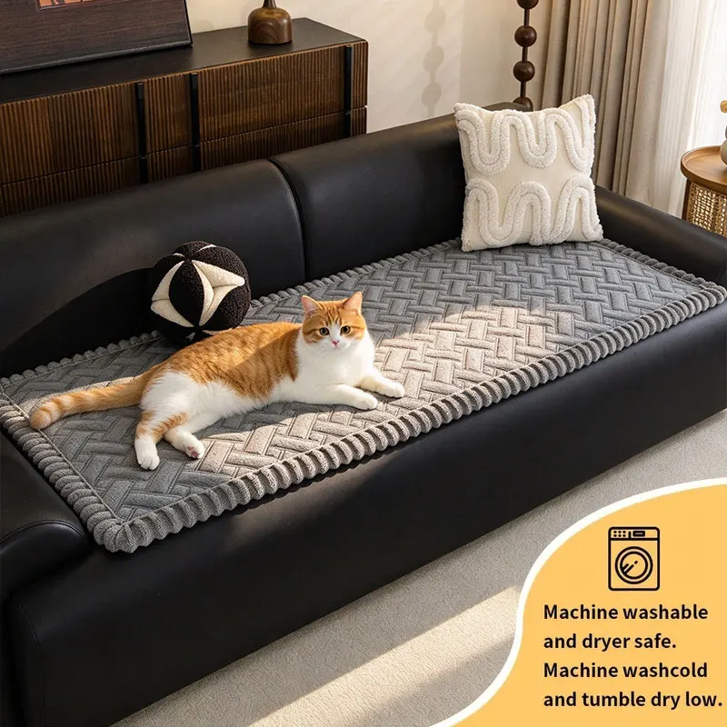 1PC-Flannel Waffle Quilted Sofa Mat, Pet Friendly, Non-slip, Easy to Clean, Fits Most Sofas, Home Refresh