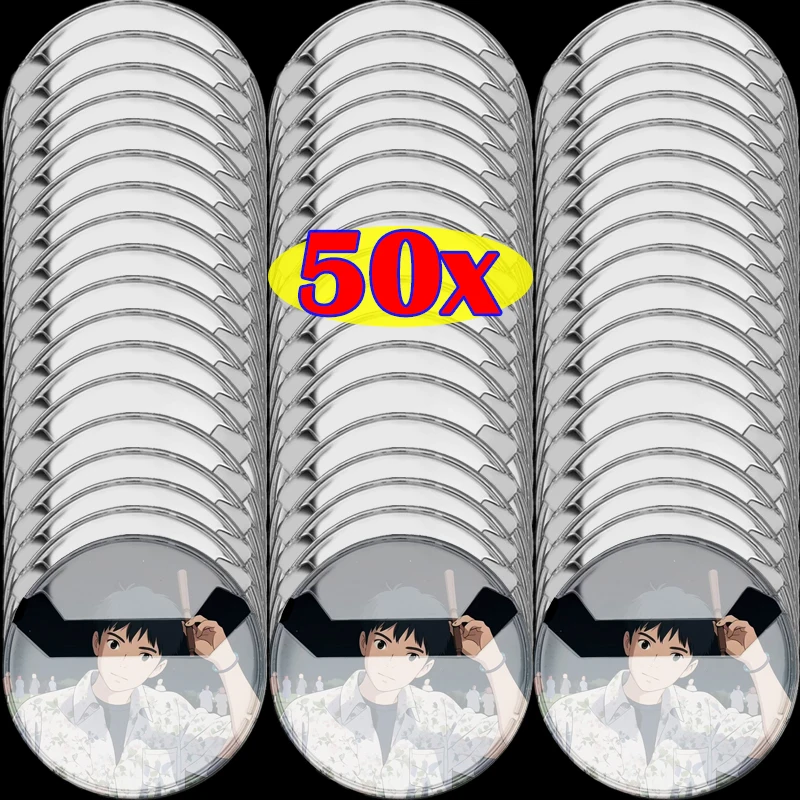 

50PCS Transparent Circular Game Card PVC Protective Cover with Pin Badge Display Storage Box Badge Waterproof Protective Cover