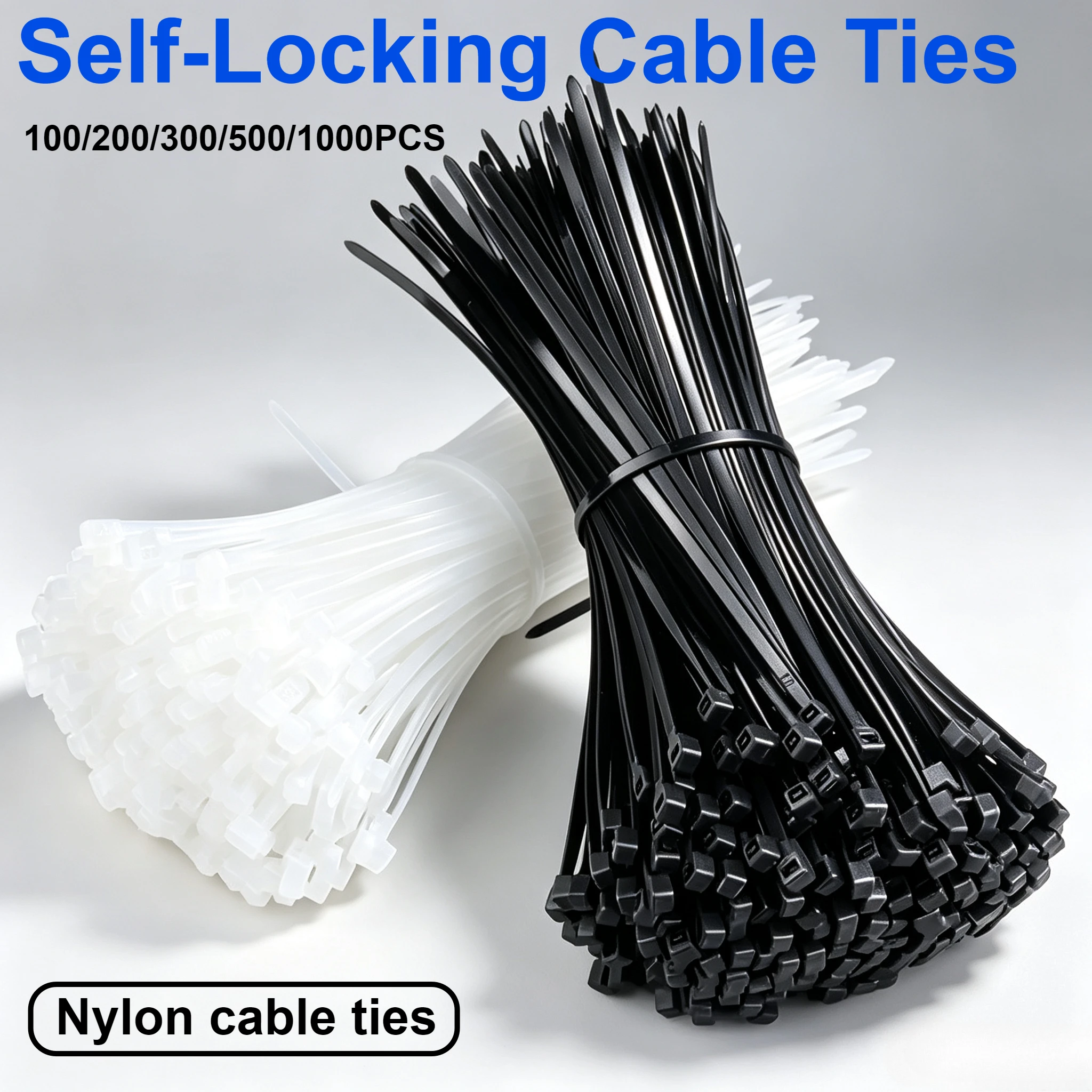 100-1000Pcs Nylon Cable Ties Adjustable Self-locking Cord Ties Straps Fastening Loop Reusable Plastic Wire Ties For Home Office