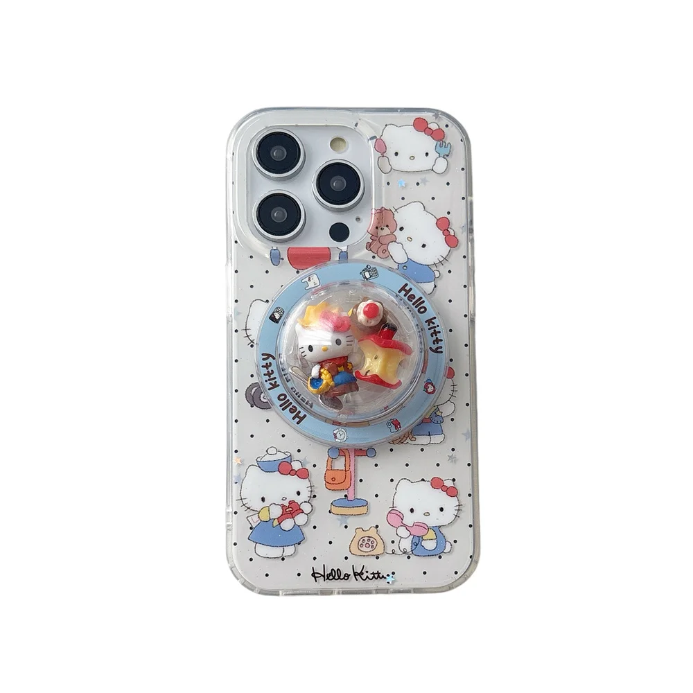 حافظة هاتف كرتونية لطيفة KT Cat، مع دعامة مغناطيسية، مناسبة لهاتف iPhone 13، 14، 15، 16 Pro Max Fundas Luxury New Cute Protecti