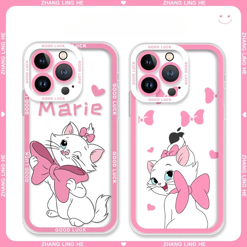 Kawaii Disney Marie Cat Silicone Transparent Phone Cover for Iphone 15 14 13 12 11 Pro Max Anime The Aristocats Anti Drop Case