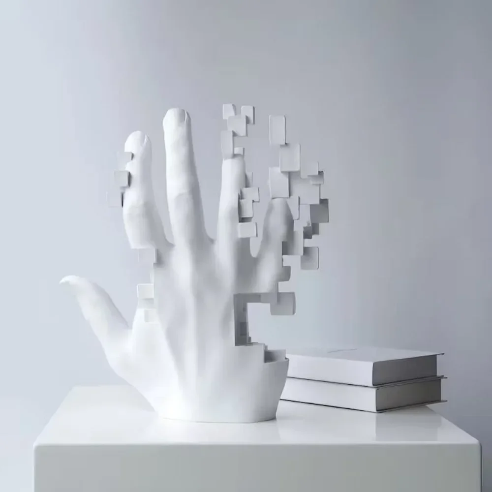 Art Mosaic Hand Palm Artwork Statue Resin White Artistic Hand Statue Abstract Hand Palm Modern Decor Ornaments Key Holder