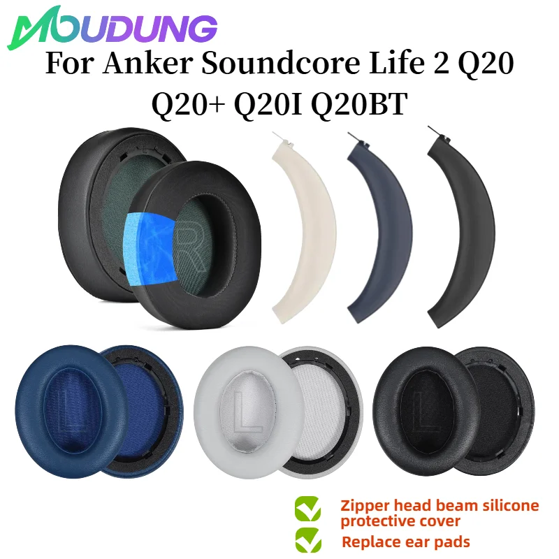 

MOUDUNG Replacement Earpads Mesh/ Ice gel / Leather Ear Cushion With buckle for Anker Soundcore Life Q20 Q20+ Q20I Q20BT headset