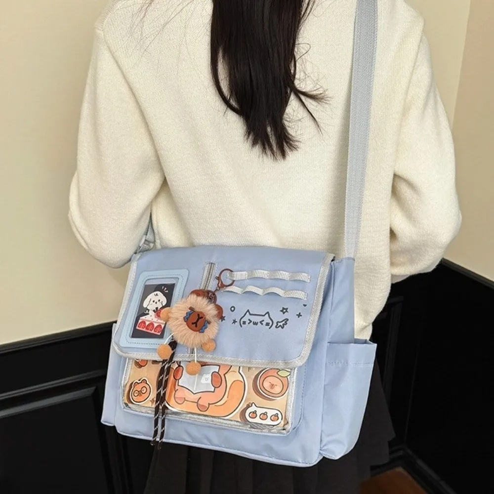 

Lightweight Waterproof Transparent Crossbody Bag Large Capacity Badges Display Plate Japanese Harajuku Bag PVC Kitten Pattern