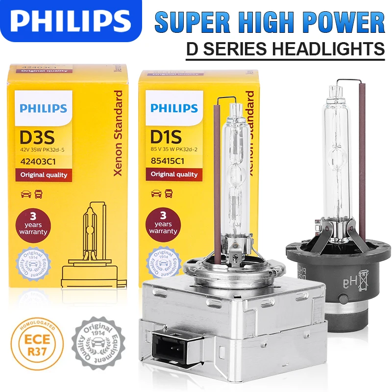 فيليبس-مصباح زينون أصلي قياسي للسيارة اختبأ ، استبدال لمبة بيضاء حقيقية ، مصباح ترقية ، D1S ، D2S ، D2S ، D2R ، D3S ، D4S ، 35W ، K ، 1x