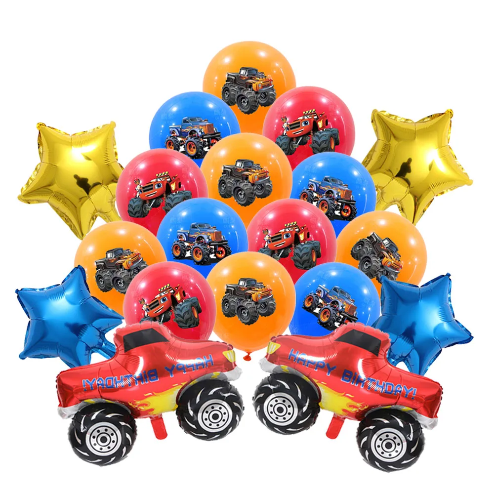 Monster Truck Cartoon Car Balloons Orange Blue Red Balloons Suit Children Boys Birthday Party Decoration Baby Shower Decor