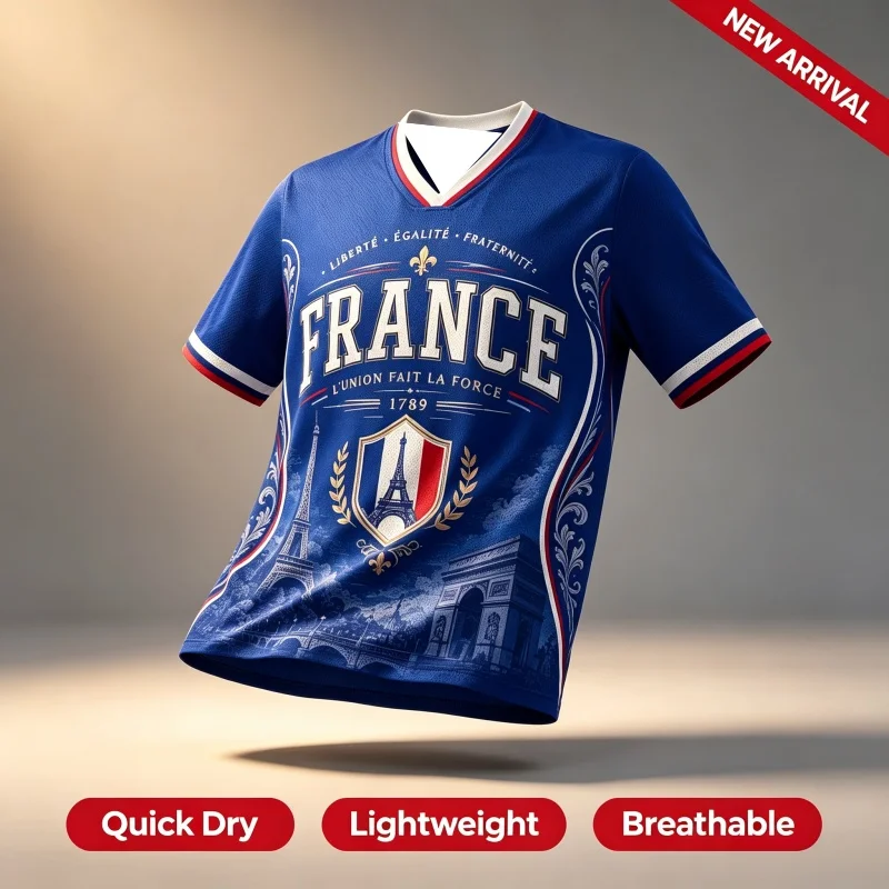 2026 French Fan Uniform Football Print Breathable V-neck Mesh Football T-shirt Is A Must-have for Fans Family Kids Tees Fashion