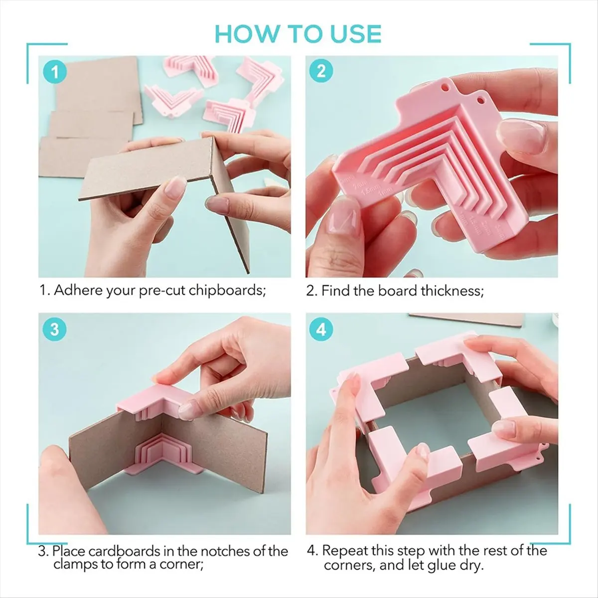 

7 УПАКОВКИ Угловых направляющих для ДСП, с направляющей для обложек книг 5 в 1 Металлическая переплетная обложка Инструмент для изготовления коробок Синий