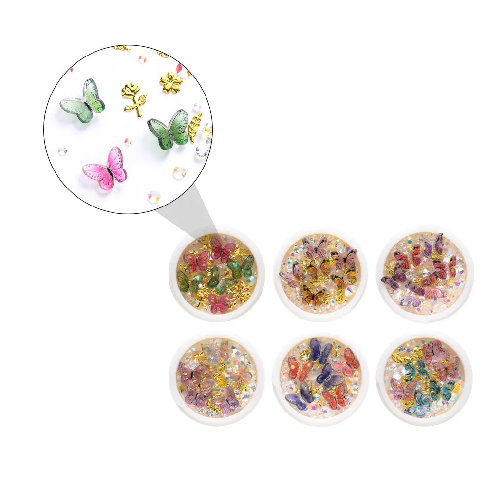 

6 Boxes Nail Rhinestone Butterflies Manicure Charm Nail Art DIY Accessories Sequins Glitter Decor Manicure Charm