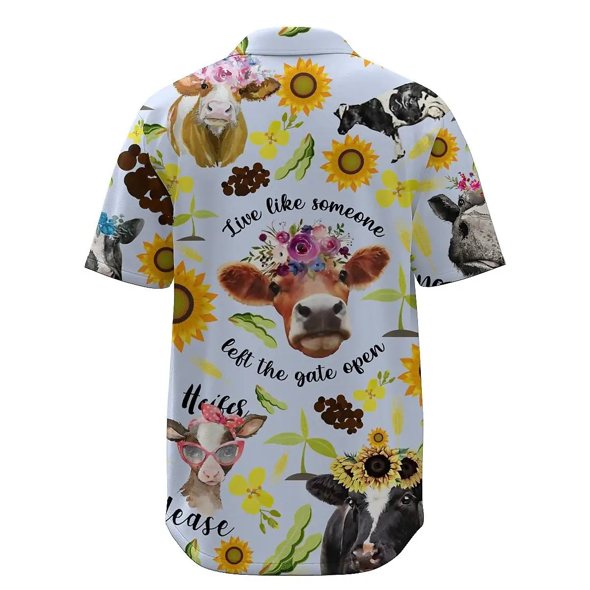 Jumeast Cattle 3D Print Short Sleeve Hawaiian Shirt Sunflower Pattern Polyester Aloha Shirts Tropical Style Casual Men Clothing