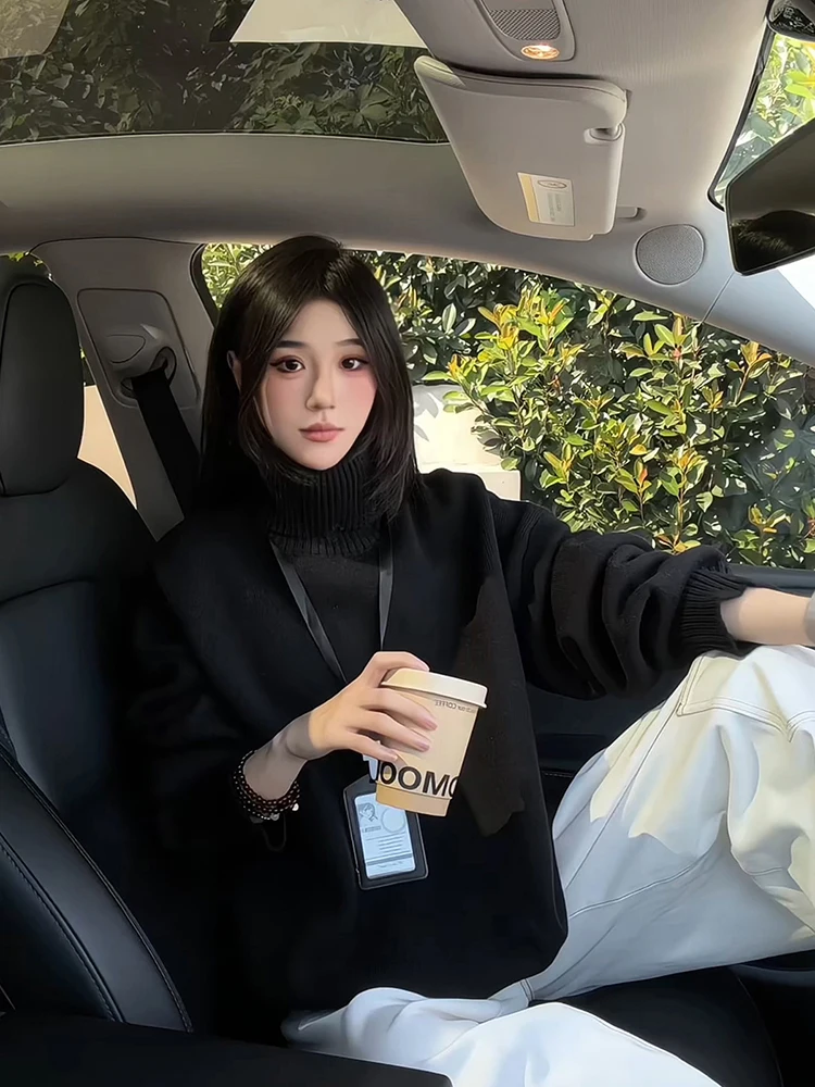 

Men's Thiened Fce Lined Knitted Sweater High Collar Slim Fit American Sle Casual Outerwear Polyester Fiber Long Sve