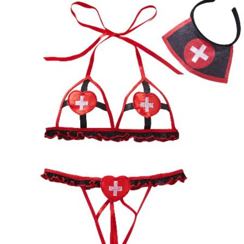 

Women's Nurse Cosplay Uniform Lingerie Set with Woven Belt