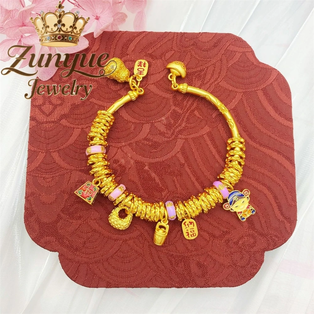 

Sand Gold Open Bracelet For Attracting Wealth Treasures And Good Fortune Luxury Quality Jewelry Fashion Jewelry Charms Exquisite