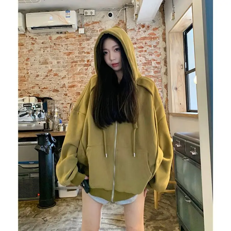 Fashion Solid Color Pockets Hoodies Sweatshirts Female Clothing 2024 Autumn Winter New Loose Young Style Tops Casual Sweatshirts