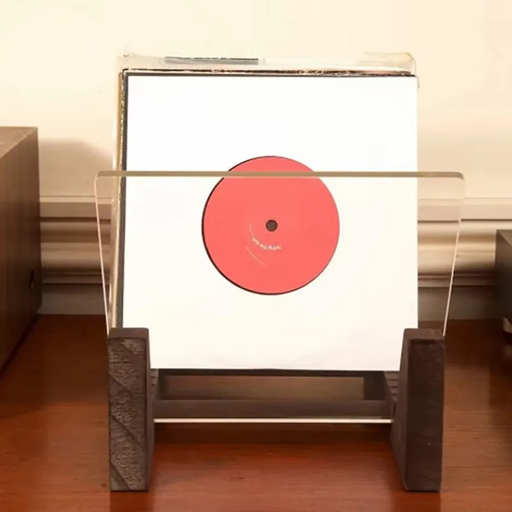 

Simple Foldable Record Storage Holder Handmade Clear Acrylic Ends Wooden CD Rack Large Capacity Desktop Display Stand Home Decor