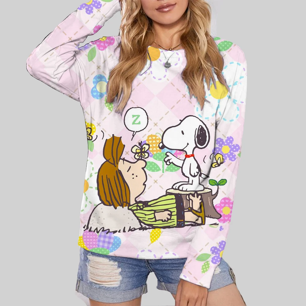 Snoopy Coffee Women\'s Hoodie Cartoon Print Harajuku Long Sleeve Cute Hoodie Casual Loose Sweatshirt Fashion Tops Clothing