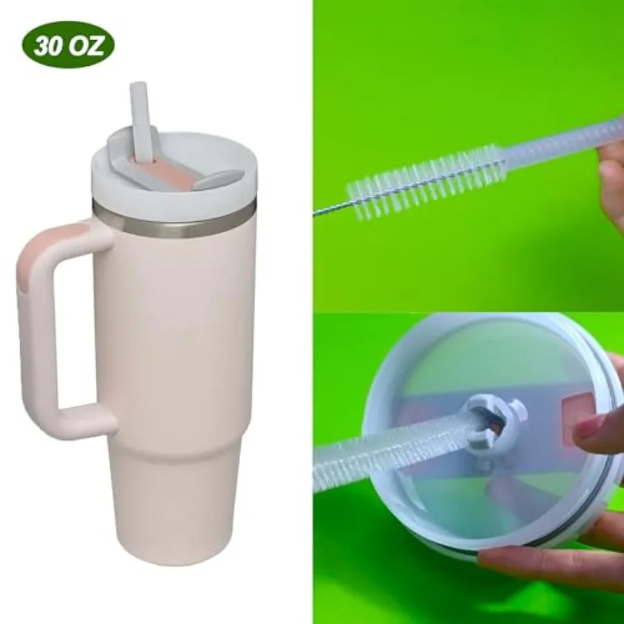 فرشاة تنظيف القش عصر طويل 12 Ih فرشاة القش الأنظف الفولاذ المقاوم للصدأ شعيرات النايلون فرشاة تنظيف لتنظيف ستانلي تعثر #6