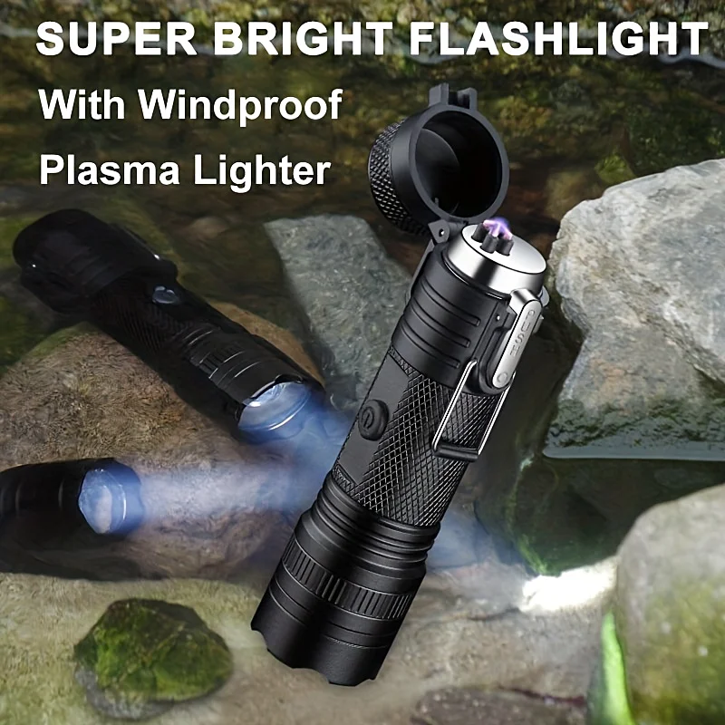 Dual Arc USB Rechargeable Lighter, Electric Plasma Lighter With LED Flashlight For Outdoor Adventure Survival Camping