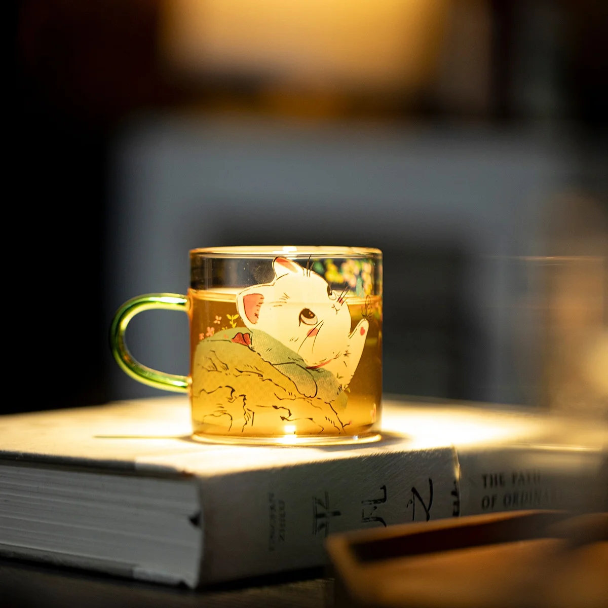 Cute  Fortune Cat Tea Cup With Handle Glass Lucky Cat Pattern Espresso Cup Coffee Mug Mini 120ML