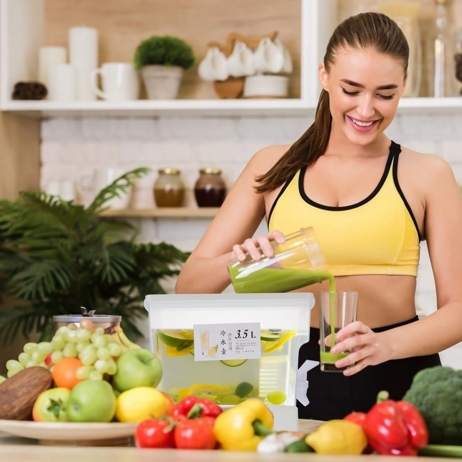 

1Pcs Large Capacity 3.5L Cold Drinks Dispenser Multipurpose Water Jug for Refrigerator Juice Tea Brewing Anti-Leak Faucet