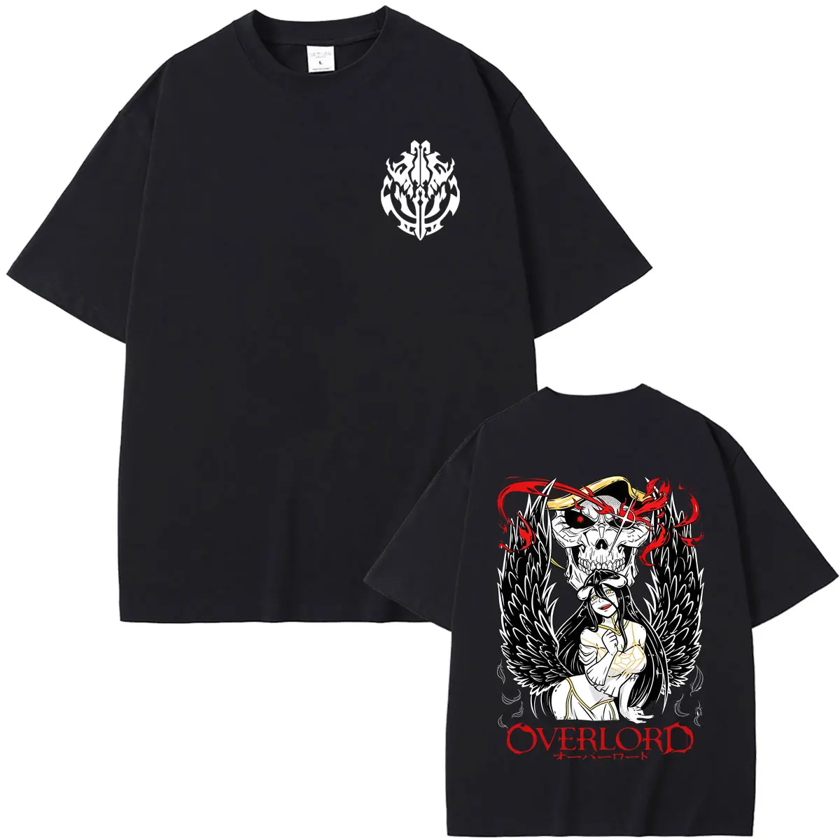 Anime Overlord Albedo Ainz Ooal Gown Skeleton Graphic T-shirt Men Women Retro Oversized T Shirts Male Manga Tshirt Streetwear