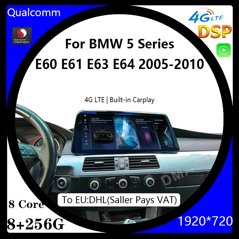 

Новый 12,5 "для BMW 5 серии E60 E61 E62 Android 12 Snapdragon автомобильный радио стерео видео мультимедийный плеер авторадио GPS-навигация